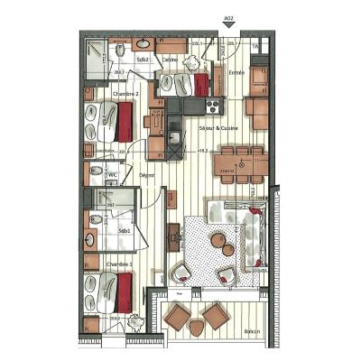 Wynajem na narty Apartament 3 pokojowy kabina 4-6 osób (A02) - Vail Lodge - Val d'Isère - Plan