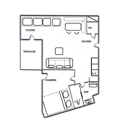Skiverleih 2-Zimmer-Appartment für 3 Personen (G462) - Résidence Cheval Blanc - Valmorel - Plan
